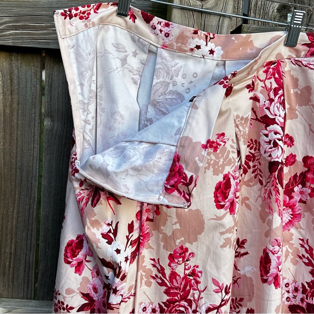 Alex Marie Pink Floral A-Line Skirt Size 12 Cotton Blend Sateen - Picture 4 of 7